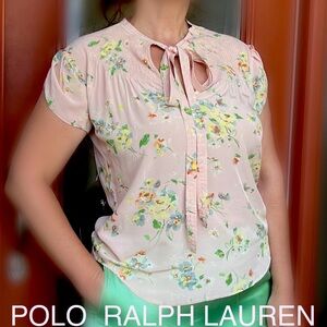 POLO RALPH LAUREN Short sleeve Smocked Pussybow VISCOSE blouse size XS-M